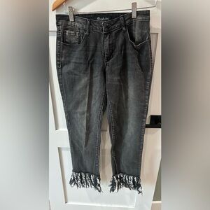 Blue Faith Black Fringe Hem Jeans Size 9/10 Boho Hippie  Crop